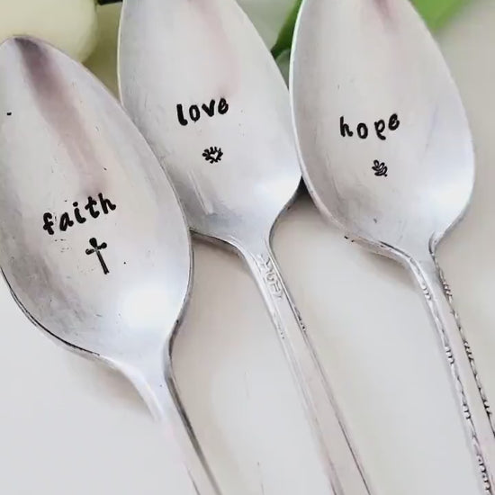 Set of Faith Hope And Love Vintage Silver Plated Teaspoons,Faith based gift,coffee lover gift,faith gift,gift for mom,gift for wife,