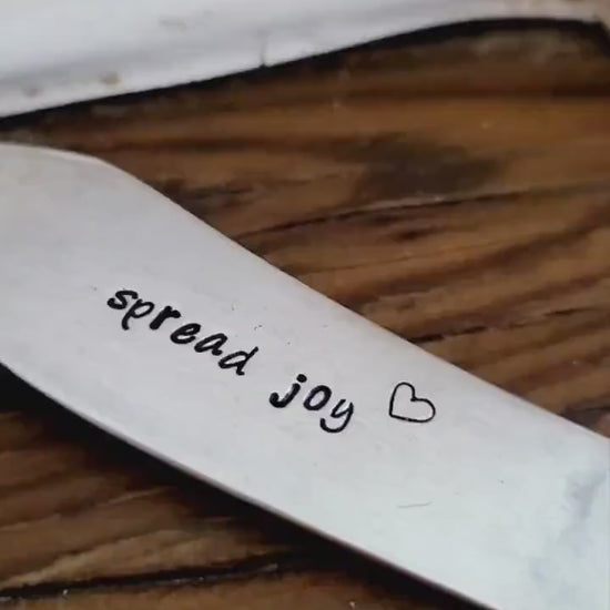 Large Silver Plated Vintage Hand Stamped Knife,Butter Knife/Spreader, Spread Love, Ready to Ship,gift for host,gift for mom