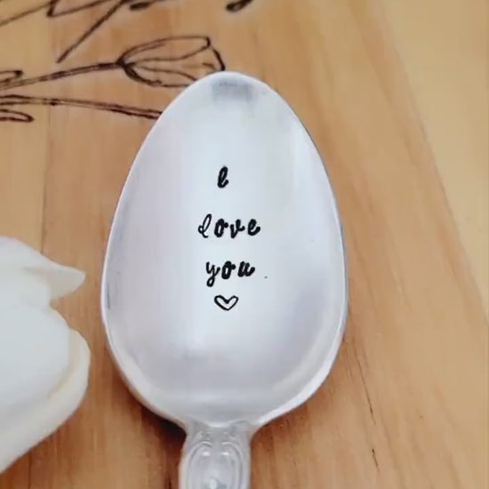 I Love You Hand Stamped Vintage Teaspoon, Coffee Spoon, Custom Gift, Personalized Gift, ready to ship, gift for girlfriend, gift for bff