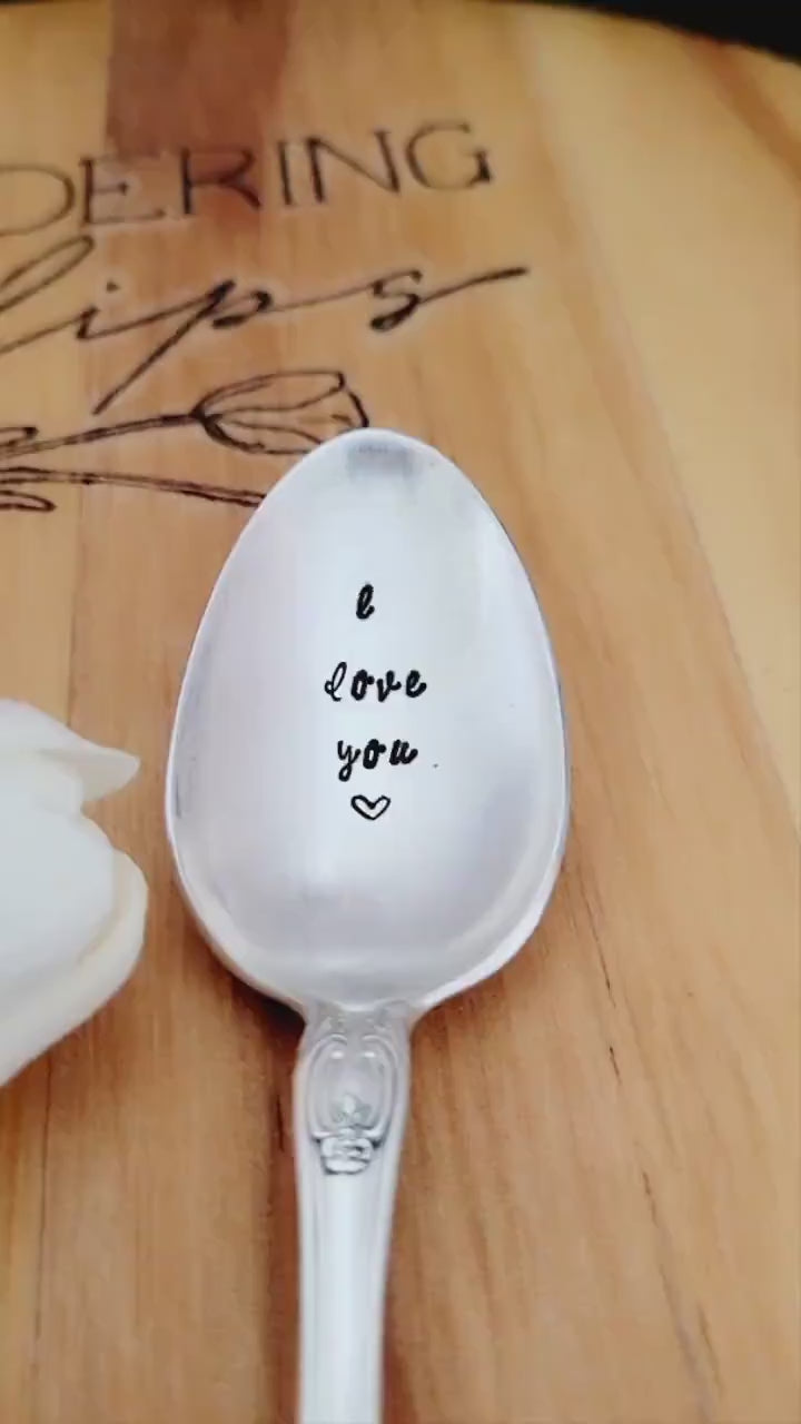 I Love You Hand Stamped Vintage Teaspoon, Coffee Spoon, Custom Gift, Personalized Gift, ready to ship, gift for girlfriend, gift for bff