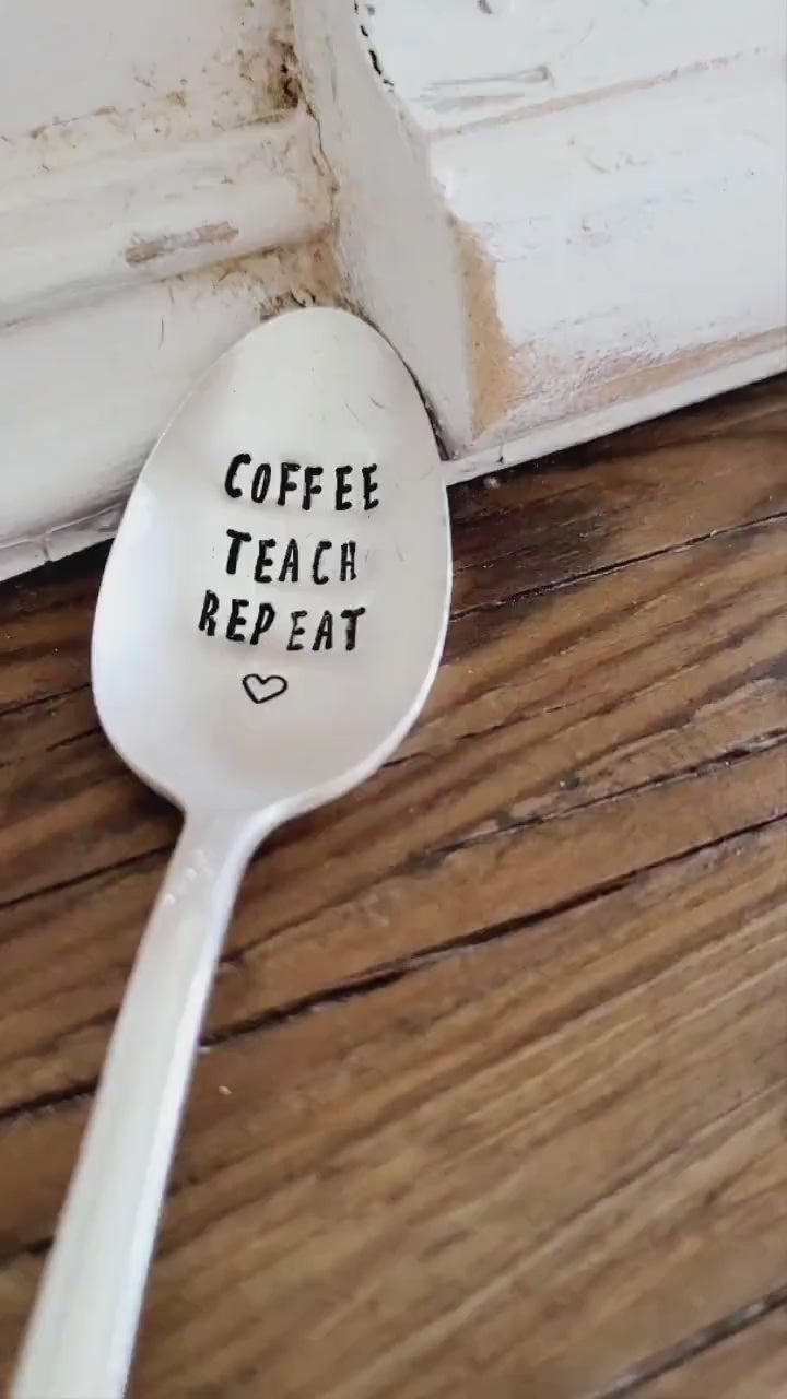 Coffee Teach Repeat Vintage Silver Plated Teaspoon,Coffee spoon for teacher,gift for teacher,gift for educator,end of the year