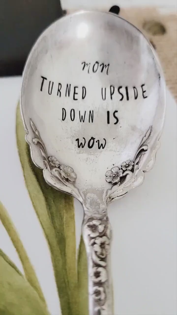 Mom turned upside down is Wow vintage silver plated unique sugar spoon,gift for mom,gift for aunt,gift for wife,vintage gift for mom