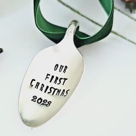 Custom Christmas Ornament,vintage spoon ornament,vintage personalized ornament,ornament for first christmas,babys first christmas,our first