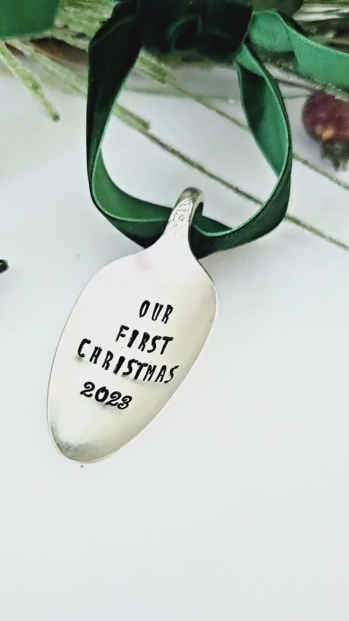 Custom Christmas Ornament,vintage spoon ornament,vintage personalized ornament,ornament for first christmas,babys first christmas,our first