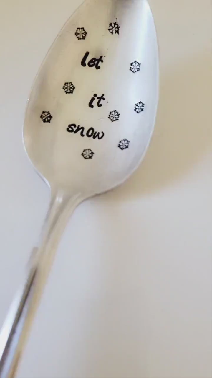 Let it snow vintage hand stamped silver plated teaspoon,hostess gift,gift for mom,gift for daughter,gift for vintage lover,tea lover