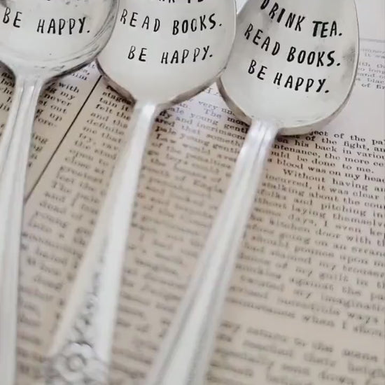 Vintage Silver Plated Teaspoon,Drink Tea, Read Books, Be Happy,Gift for mom, gift for wife,gift for tea lover,gift for her