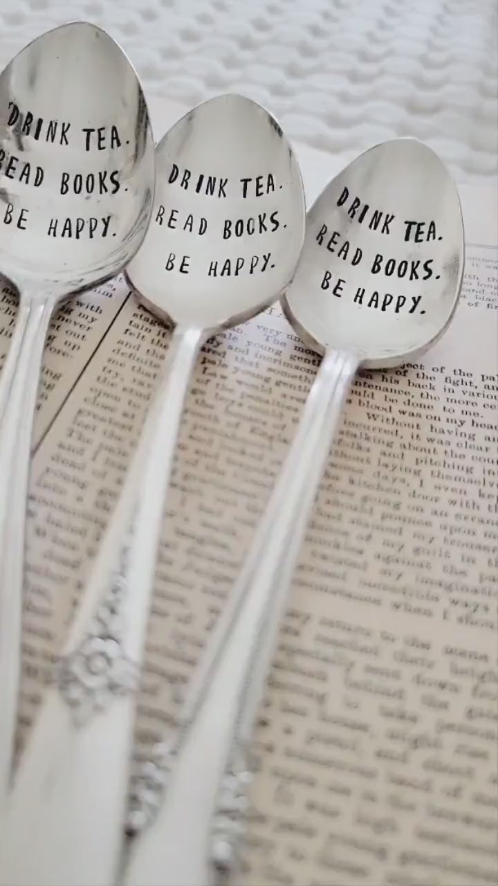 Vintage Silver Plated Teaspoon,Drink Tea, Read Books, Be Happy,Gift for mom, gift for wife,gift for tea lover,gift for her