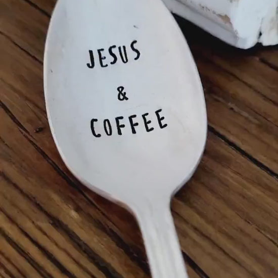 Jesus & Coffee Hand Stamped Vintage Teaspoon, Coffee Spoon, Custom Gift, Personalized Gift,ready to ship, gift for coffee lover