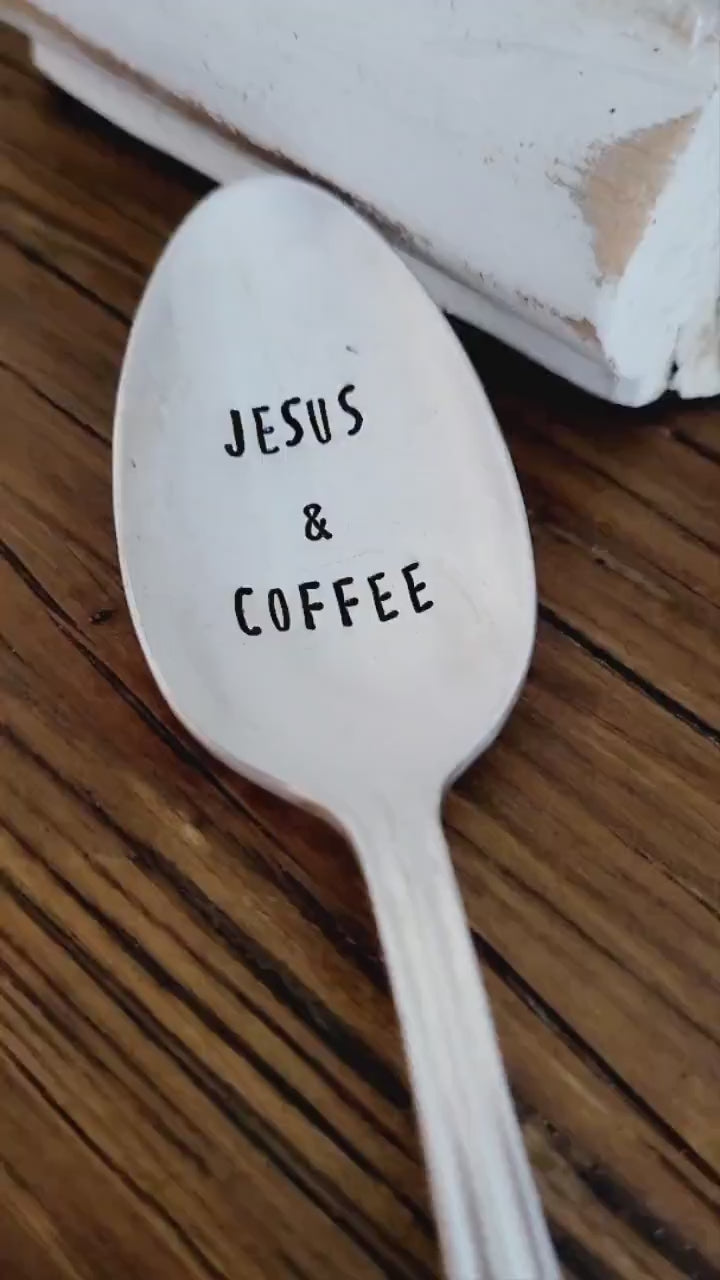 Jesus & Coffee Hand Stamped Vintage Teaspoon, Coffee Spoon, Custom Gift, Personalized Gift,ready to ship, gift for coffee lover