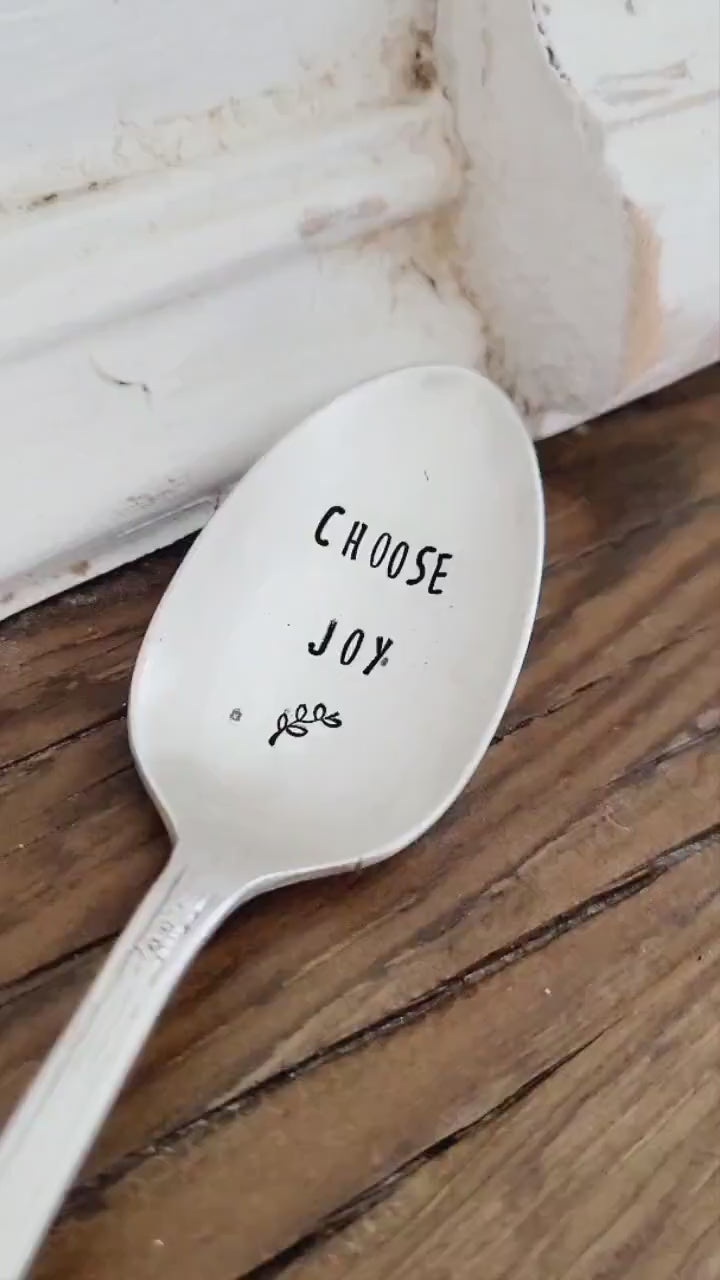 Choose Joy Hand Stamped Vintage Silver Plated Teaspoon, Coffee Spoon, Custom Spoon, Personalized Gift, Gift for friend, gift for wife