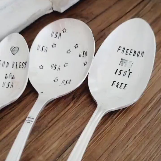 Vintage Set of silver plated spoons,USA,Freedom isn't Free,God bless the USA,patriotic gift,gift for military,military gift,gift for service