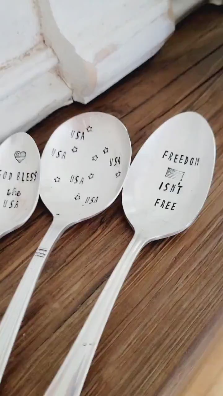 Vintage Set of silver plated spoons,USA,Freedom isn't Free,God bless the USA,patriotic gift,gift for military,military gift,gift for service