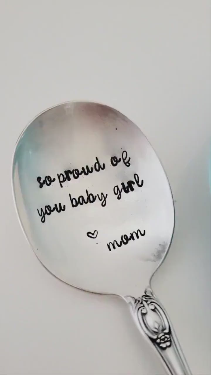 So Proud Of You Baby Girl~Mom Silver Plated Soup Spoon,Gift for daughter,gift for her, thinking of you gift,spoon for daughter,vintage gift