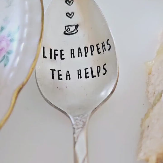 Life Happens Tea HelpsVintage Teaspoon,Gift for mom, gift for wife,gift for grandmother,gift for tea lover,gift for her,gift for daughter