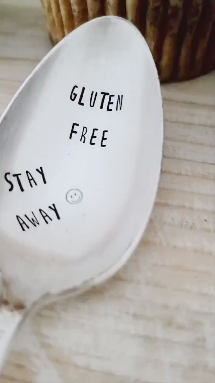 Gluten Free Stay Away Vintage Silver Plated large Soup spoon,fun gluten free gift,customized gluten free gift,unique gluten free gift