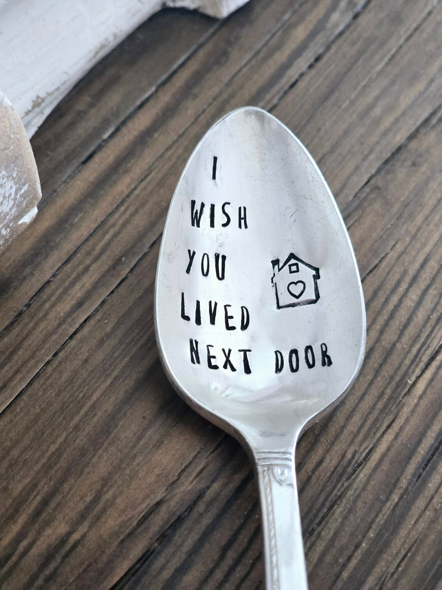 I Wish You Lived Next Door - Vintage Personalized Stamped Spoon | Wandering Tulips